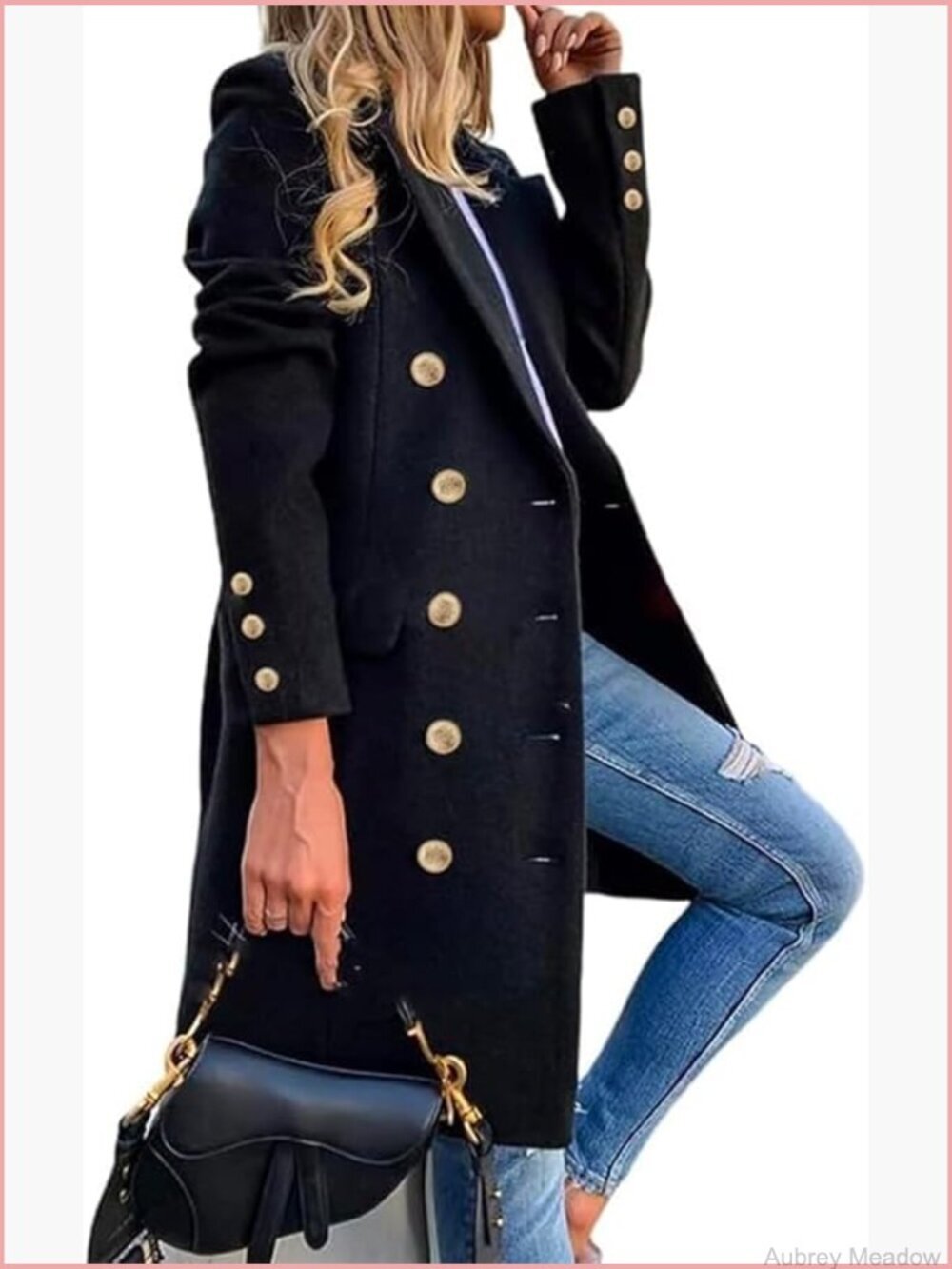 Women's Double Breasted Long Peacoat Midi Wool Blend Office Trench - Picture 1 of 7